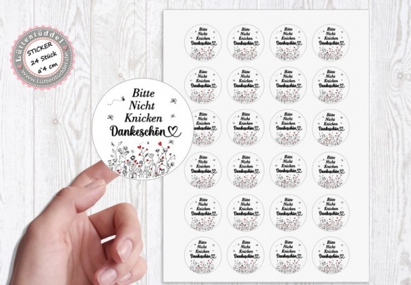 Sticker Aufkleber "Bitte nicht knicken" 24 Stück 4cm Blumen von Lüttentüddel® -